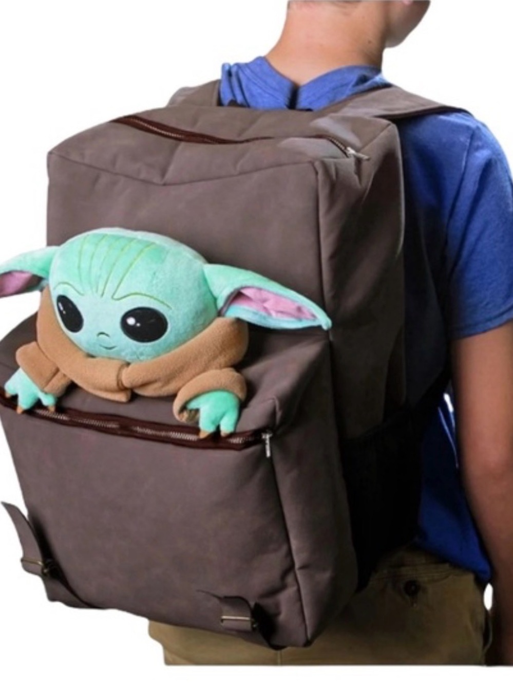 Brown Backpack with Front Plush Baby Yoda Pocket